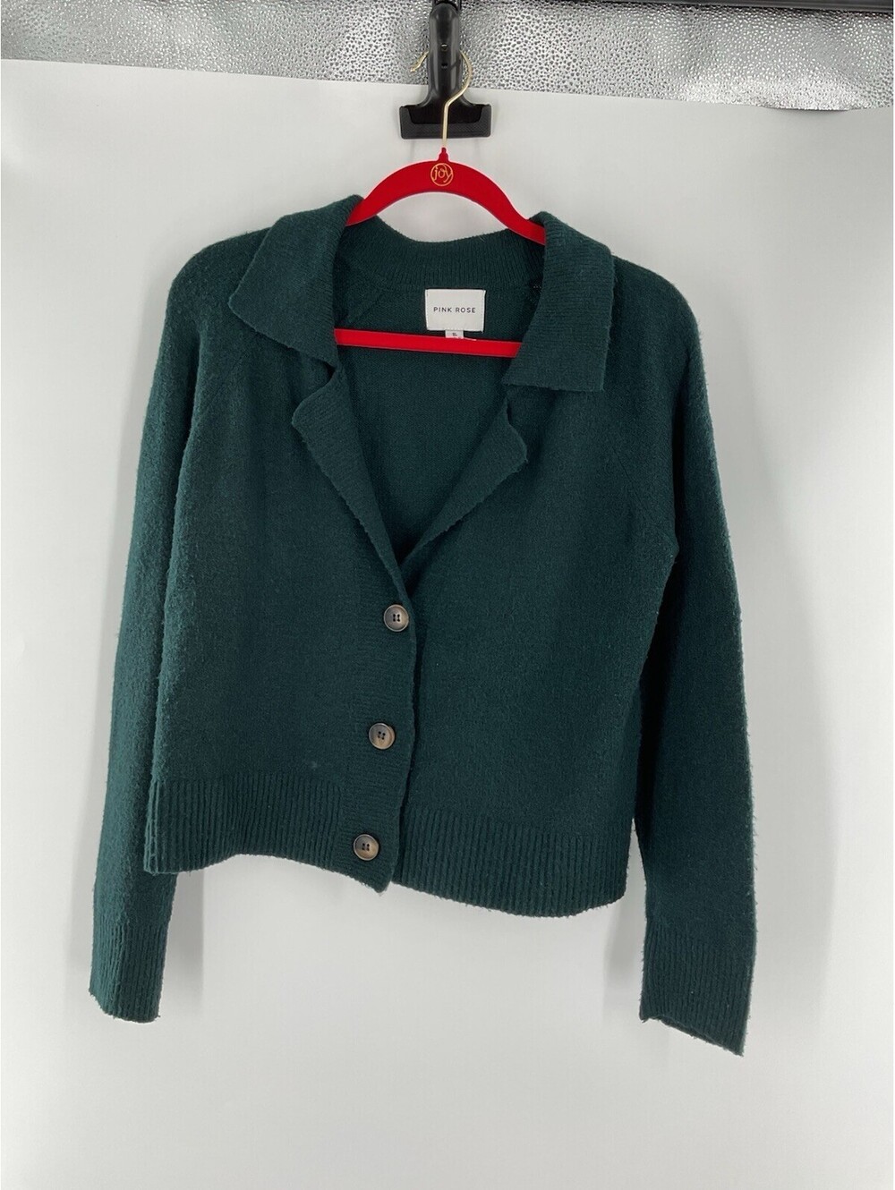 Pink Rose Women’s Extra Large Button Up Cardigan Green 097